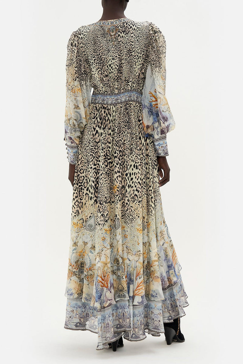 Chiffon Leopard Print V-neck Maxi Dress