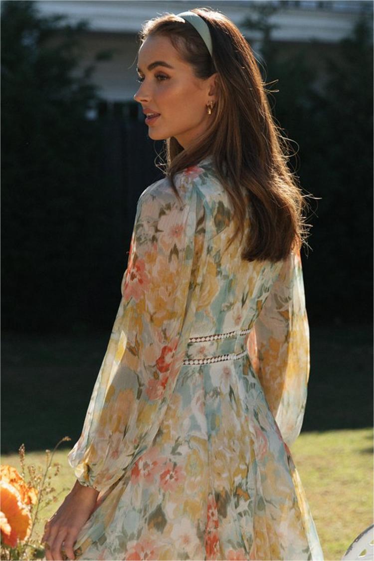 V-neck Long Sleeve Mini Dress