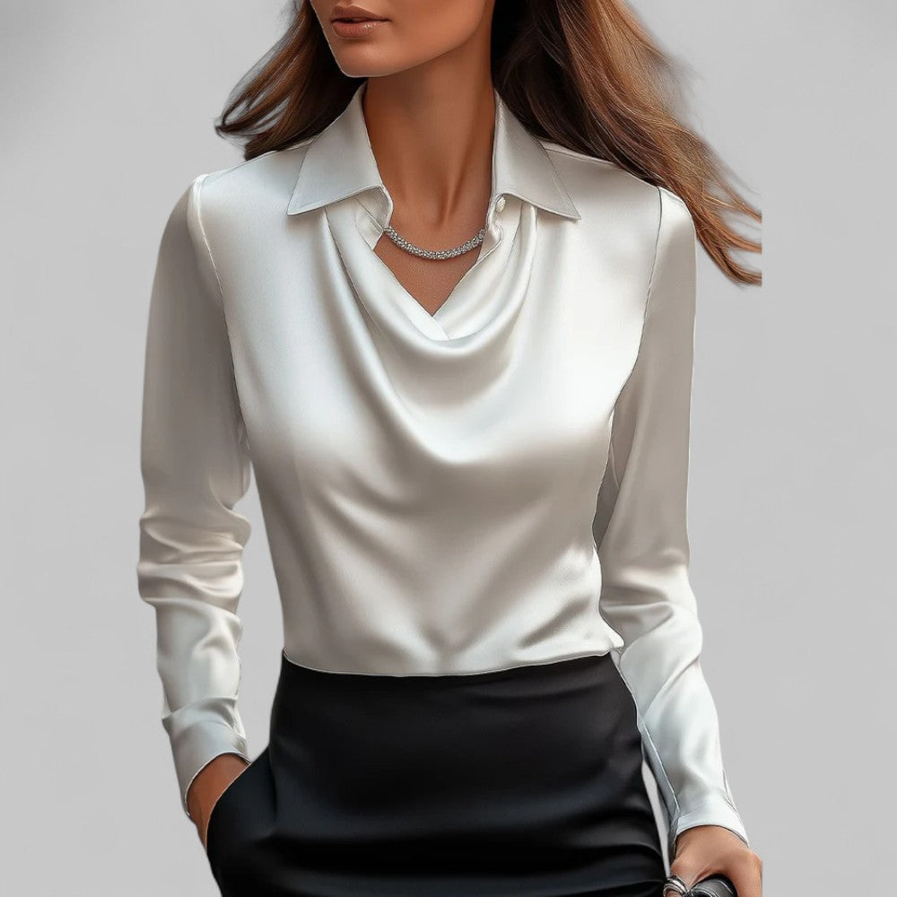 Rose | ’s Draped Neck Long Sleeve Satin Blouses