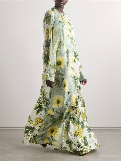Delicate and Fruit Print Maxi Dress