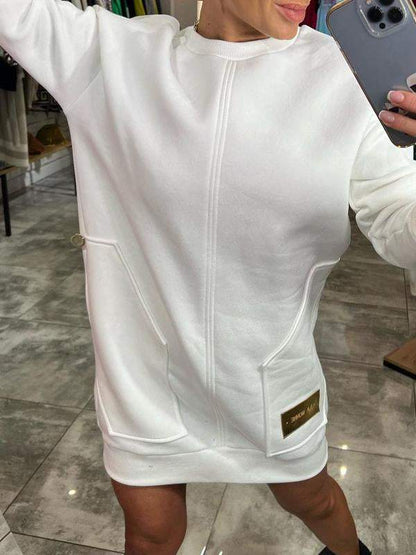Round Neck Long Sleeve Sweater Dress