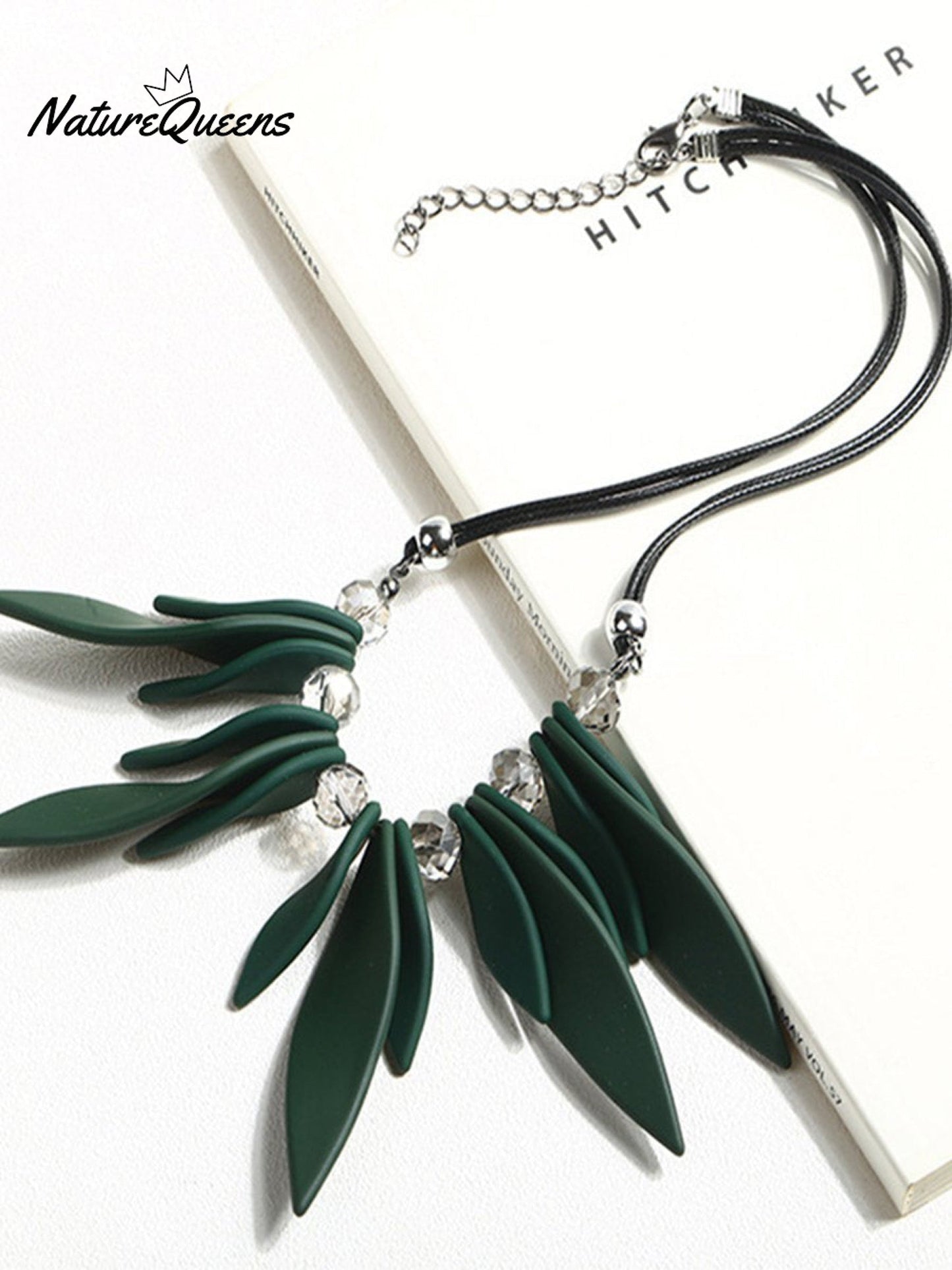 Multilayered Leaf Crystal Leather Cord Necklace