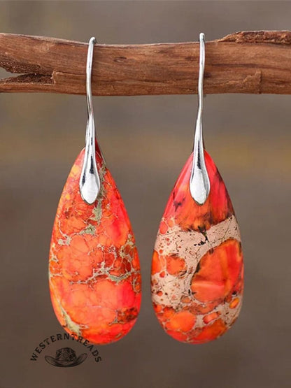 Natural Teardrop Shape Emperor Stone Earrings