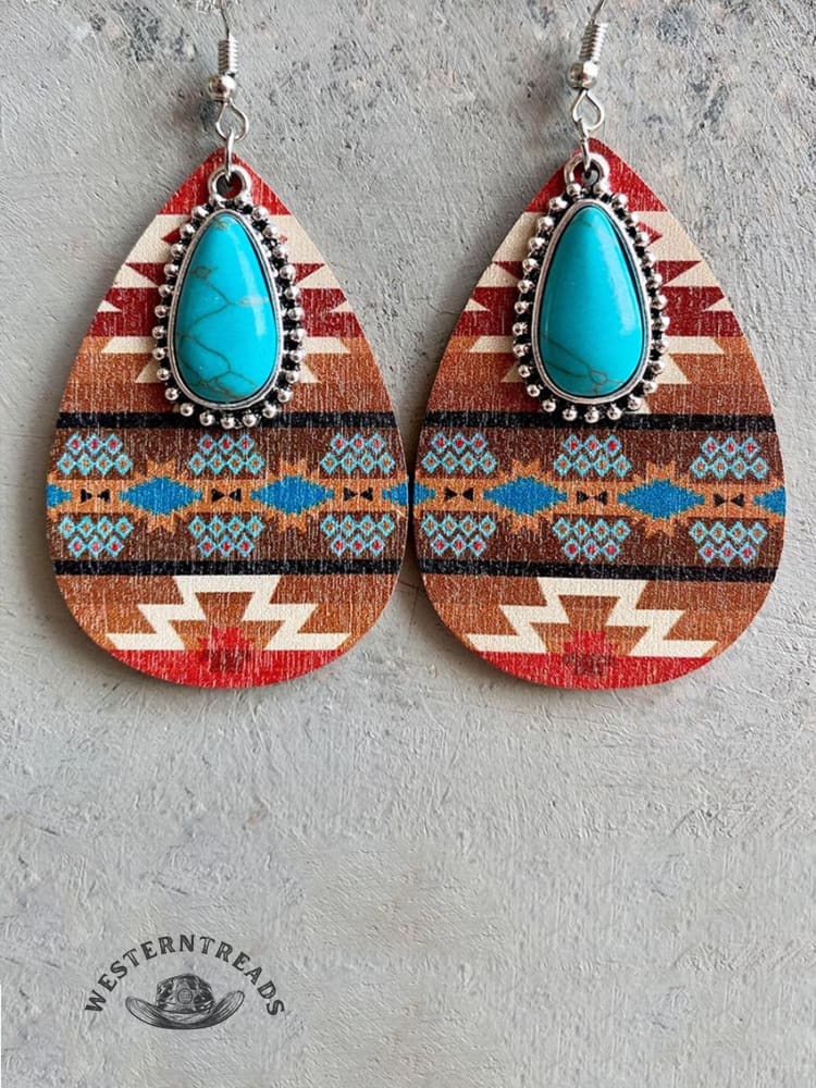 Western Earrings Turquoise Pendant