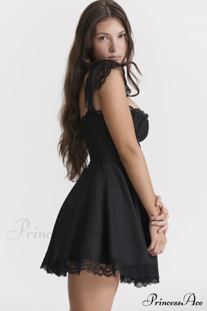 Kaia Black Stylish A-line Mini Dress