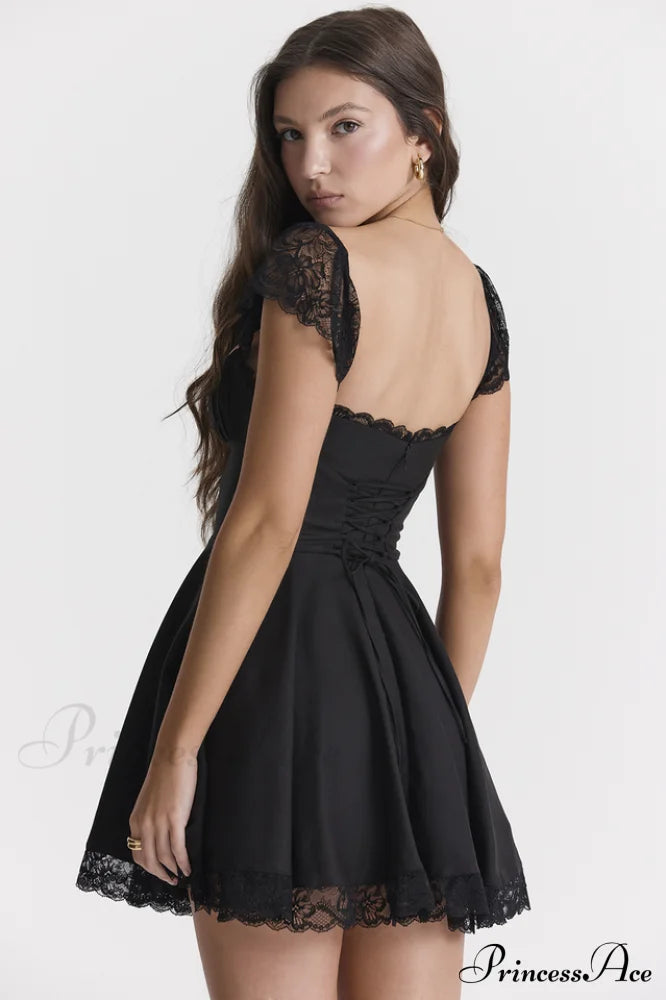 Kaia Black Stylish A-line Mini Dress