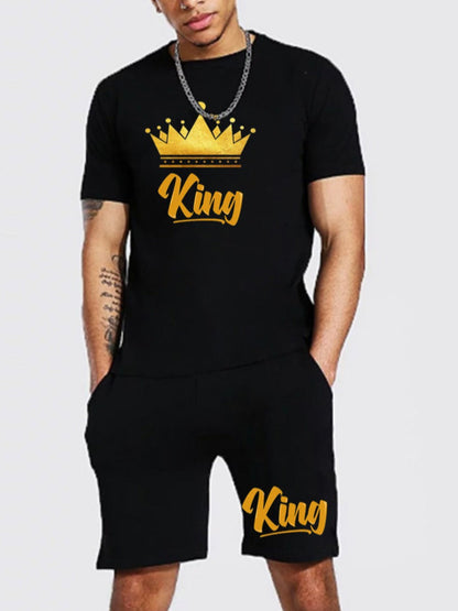 Crown King Letter Print Shorts Set Ar70114