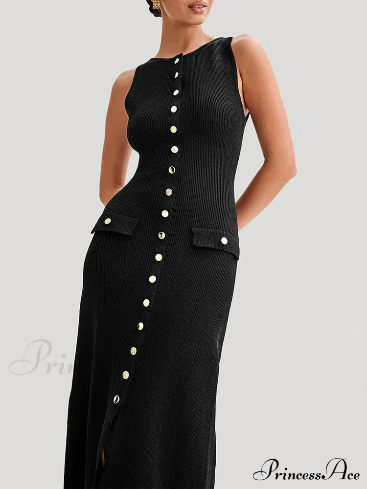 Knit Buttoned Stylish Midi Dress
