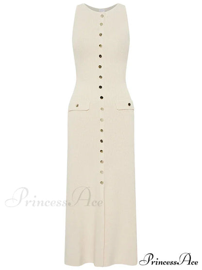 Knit Buttoned Stylish Midi Dress