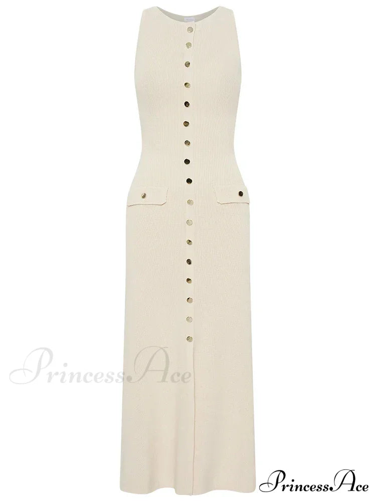 Knit Buttoned Stylish Midi Dress