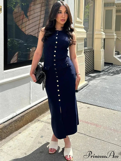 Knit Buttoned Stylish Midi Dress
