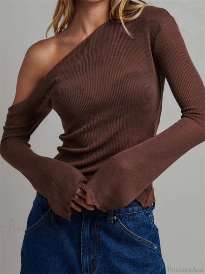 Knitted Long Flare Sleeve Slim Fit T-shirt