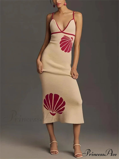 Knitted Suspender Halterneck V-neck Graceful Backless Midi Dress