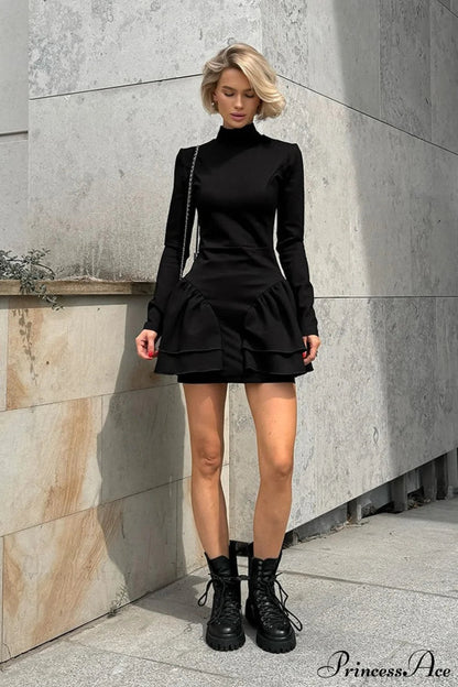 Knitted Turtleneck Little Black Mini Dress