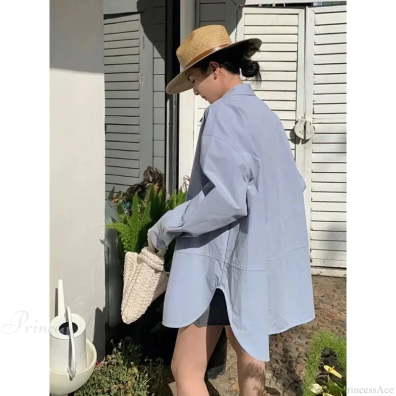 Korean Hip Hop Blue Blouse Blouse
