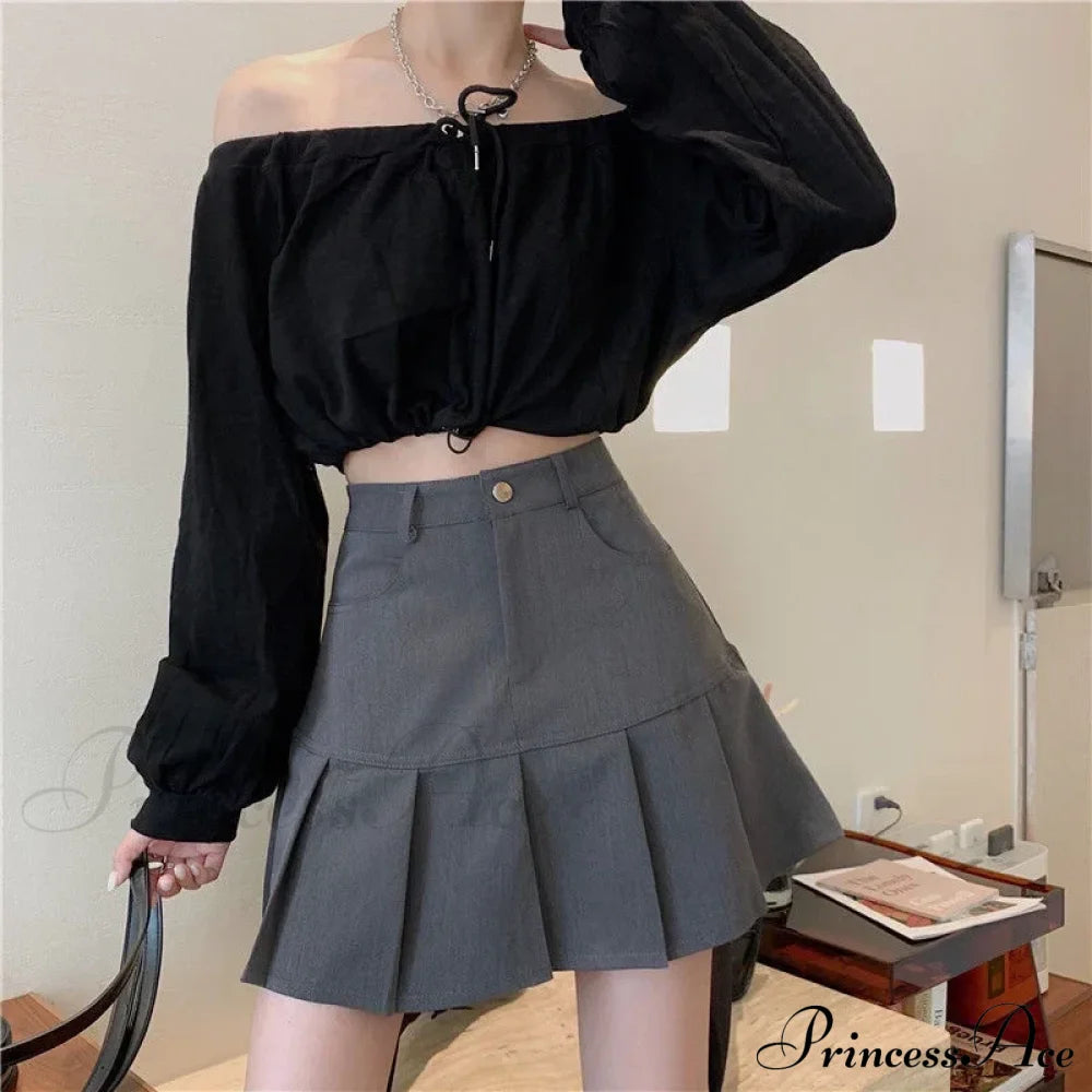 Korean Preppy High Waist A-line Short Skirt