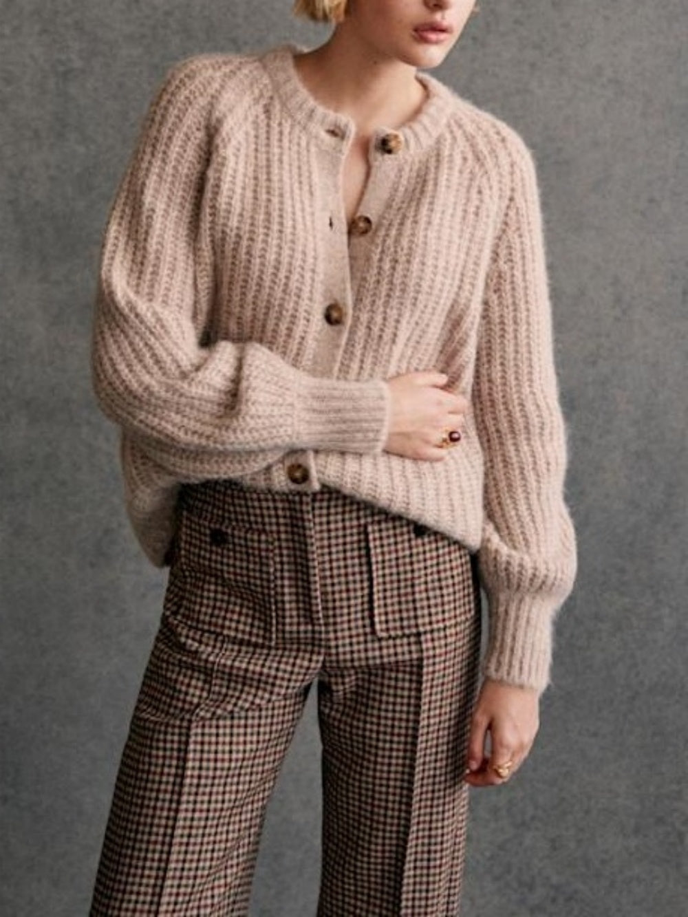 French Color Cardigan Plush Sweater
