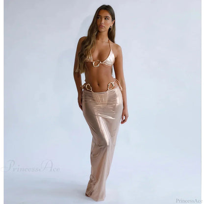 Lace Cover Maxi Dress Three Piece Swimsuit