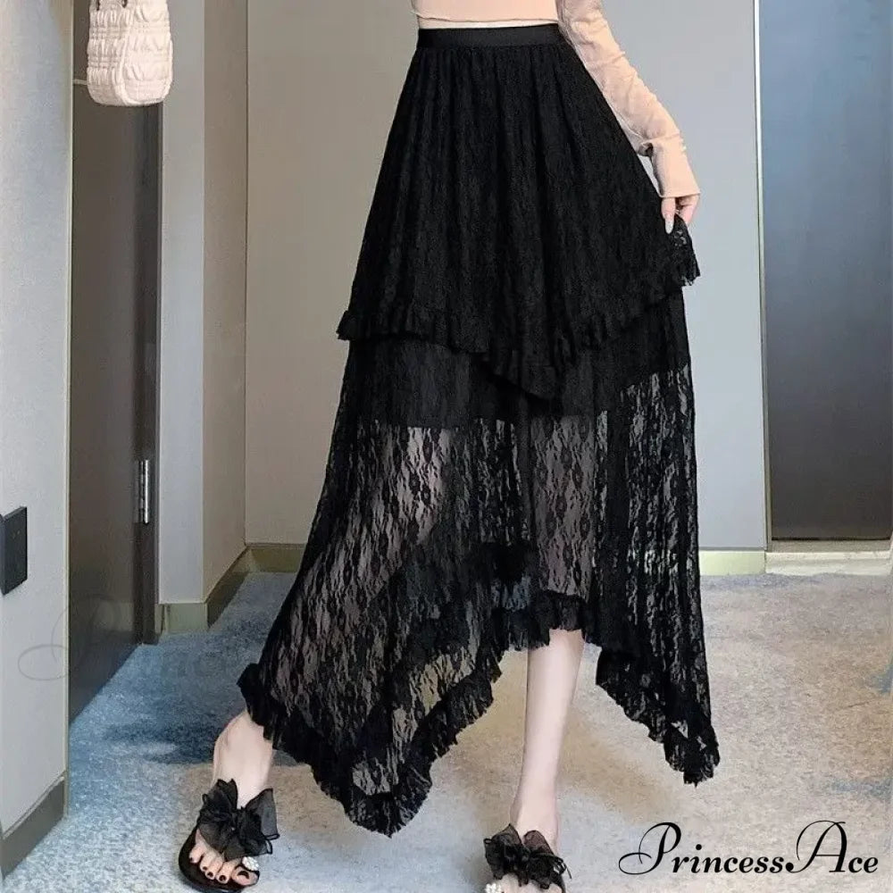 Lace Fairycore Tulle Ruffle Irregular Skirt