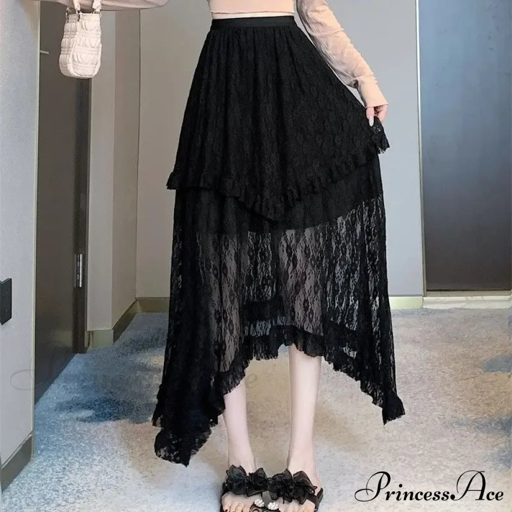 Lace Fairycore Tulle Ruffle Irregular Skirt