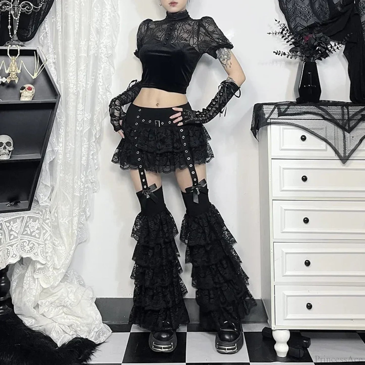 Lace Layered Eyelet Mini Skirt
