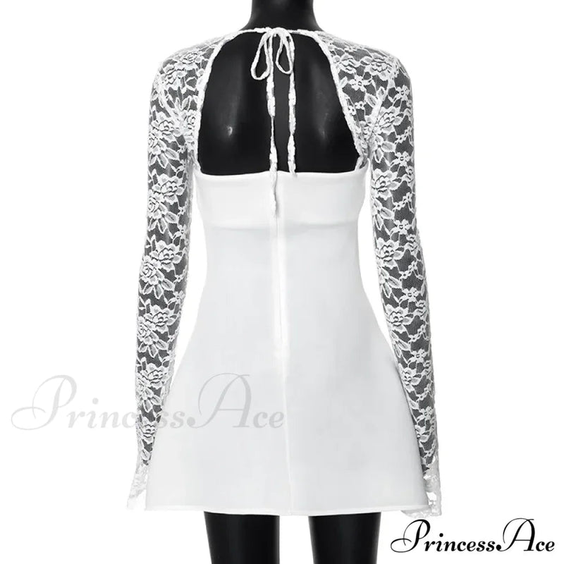 Lace Long Stylish Sleeve Mini Dress