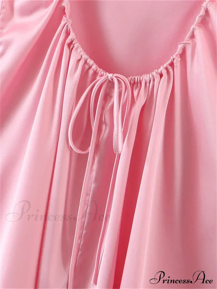Lace Patchwork Ruched Sleeveless Strap Backless Mini Dress