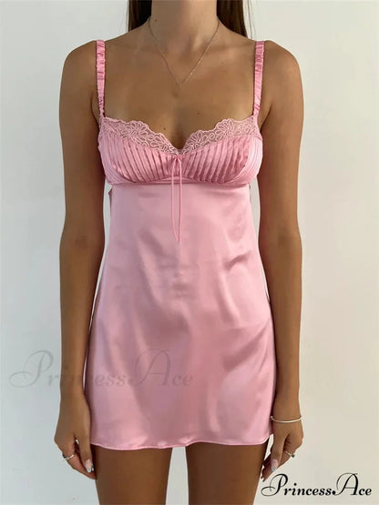 Lace Patchwork Ruched Sleeveless Strap Backless Mini Dress