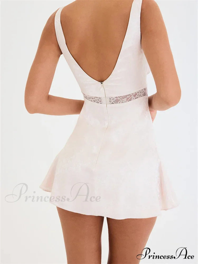 Lace Patchwork See Through a - Line Mini Dress