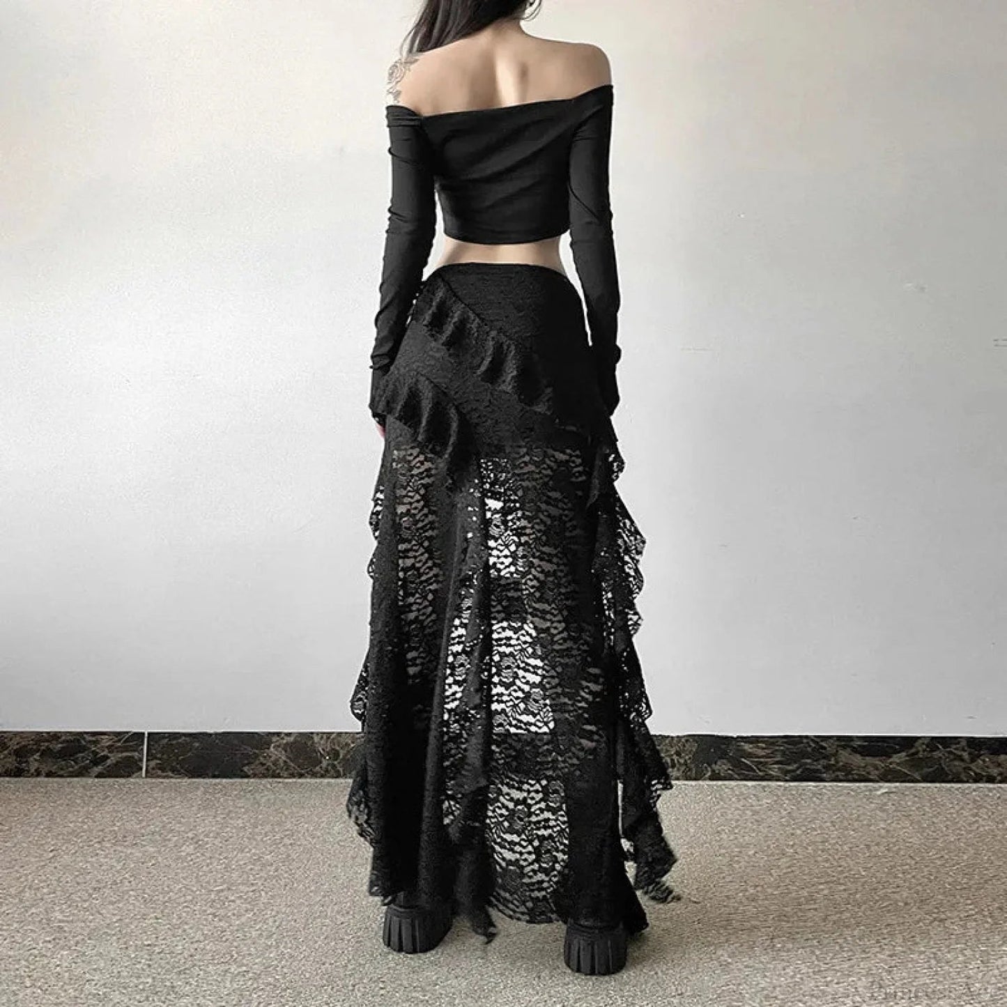 Lace Ruffles Patchwork Mini Skirt