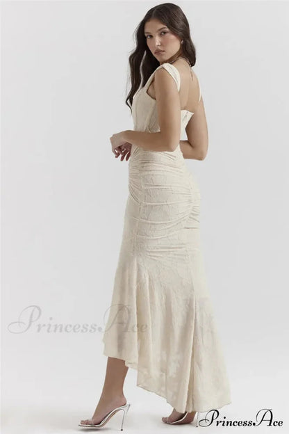 Lace Textured Strap Charming Wrap Midi Dress