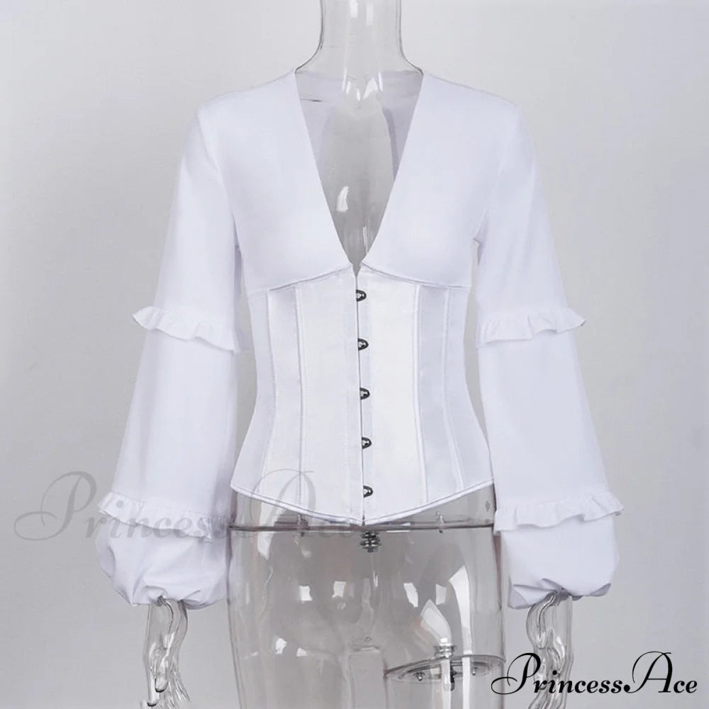 Lace Up Corset Charming Long Sleeve Blouse