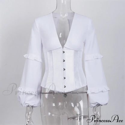 Lace Up Corset Charming Long Sleeve Blouse