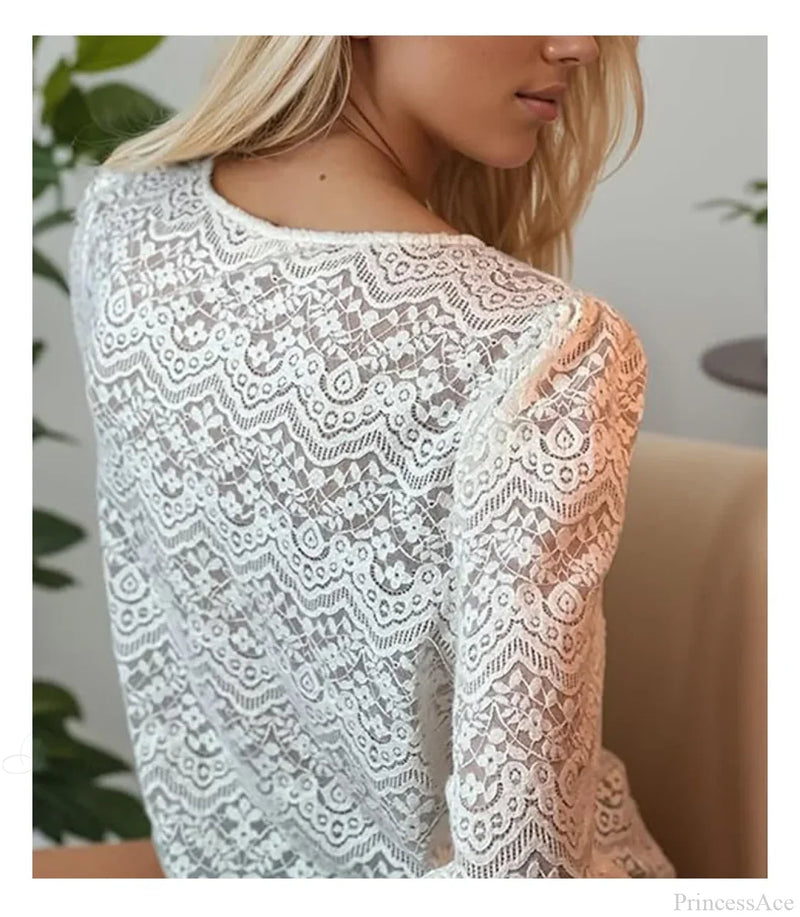 Lace V-neck Long Sleeve Blouse