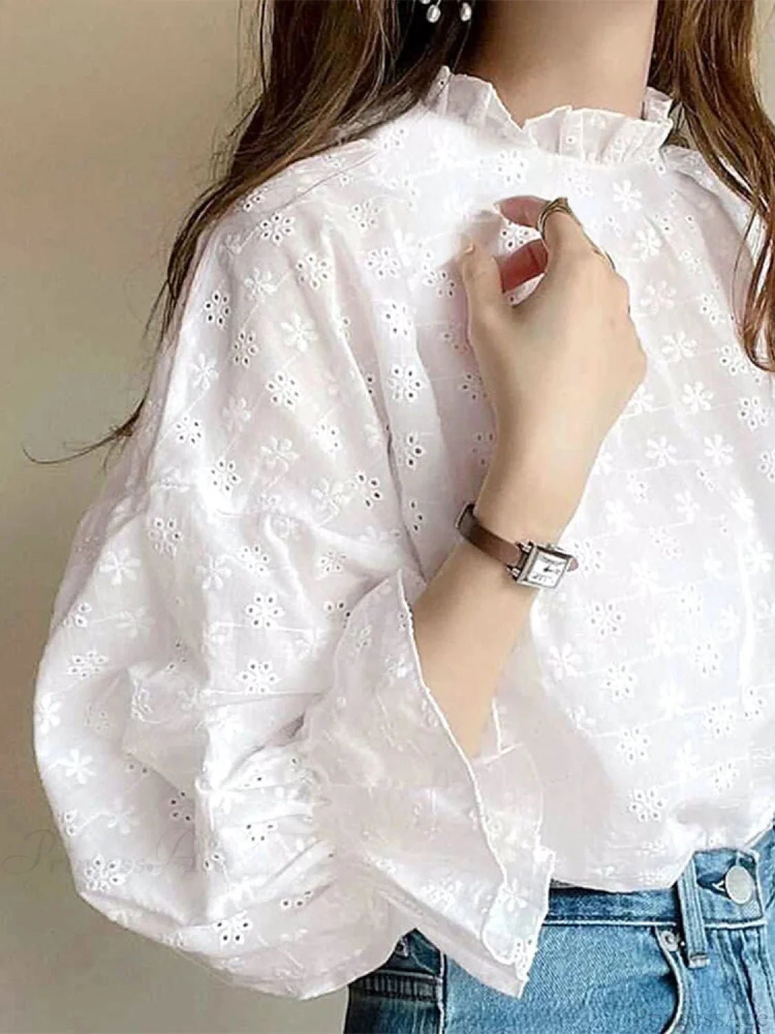 Lacing Pleating Lantern Sleeve Blouse Blouse