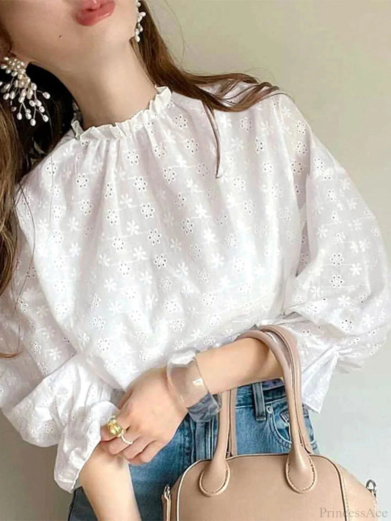 Lacing Pleating Lantern Sleeve Blouse Blouse
