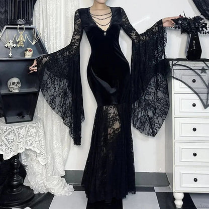 Lacy Mesh V-neck Long Dress