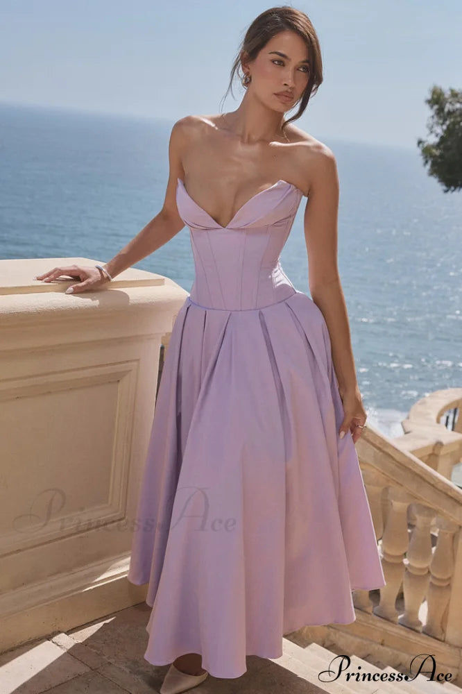 Lady Black Stylish Strapless Midi Dress