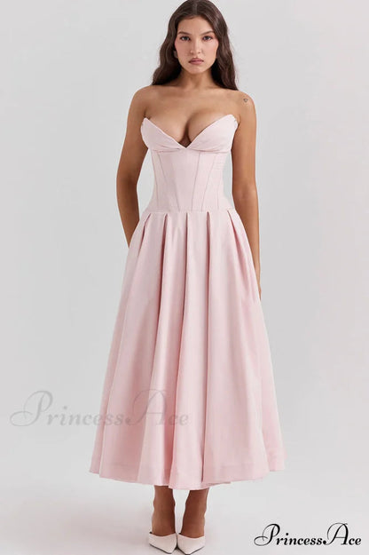 Lady Black Stylish Strapless Midi Dress