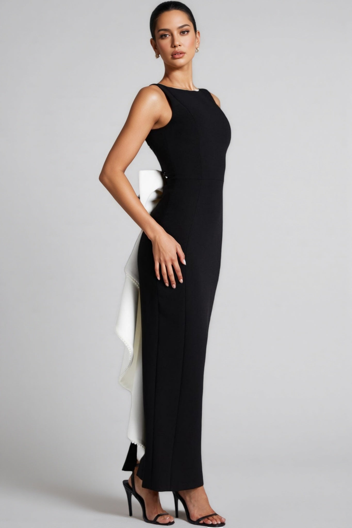Ethan Backless Pearl Bow Maxi Dress