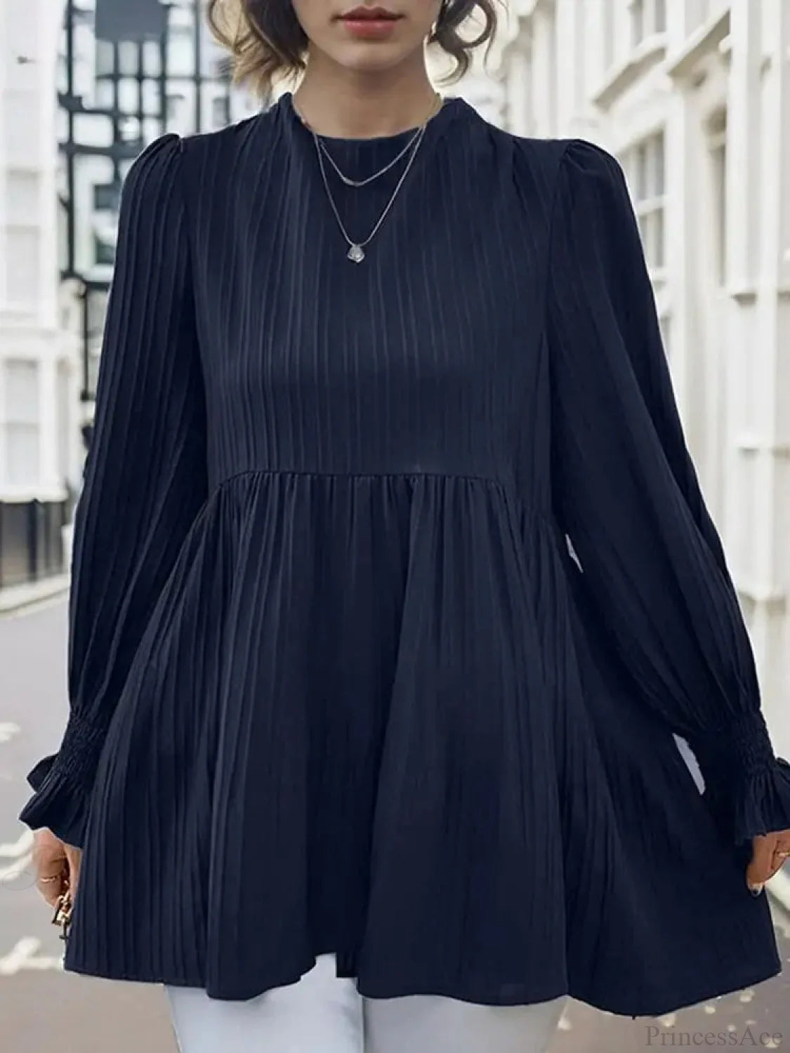 Lantern Long Sleeve Pleated Blouse Blouse