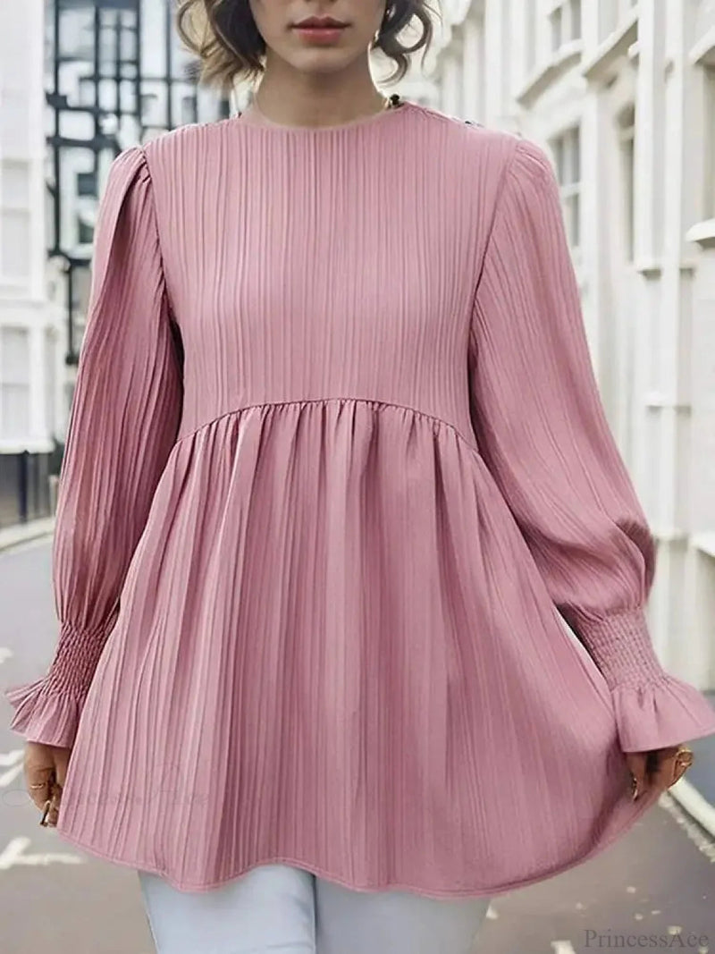 Lantern Long Sleeve Pleated Blouse Blouse