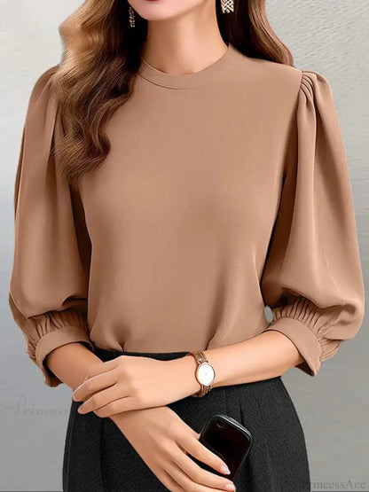 Lantern Sleeve O-neck Party Tunic Blouse