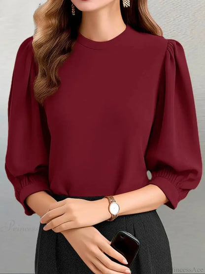 Lantern Sleeve O-neck Party Tunic Blouse