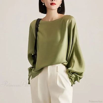 Lantern Sleeve Satin Blouse Blouse