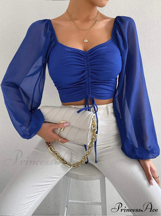 Lantern Sleeve V-neck Blouses