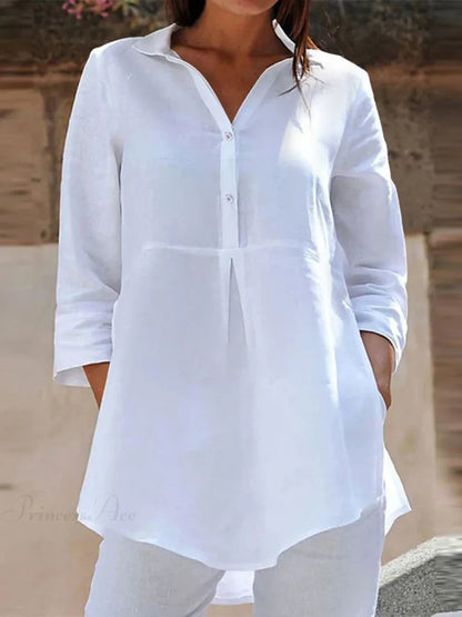 Lapel Neck 3/4 Sleeve Loose Button Blouse
