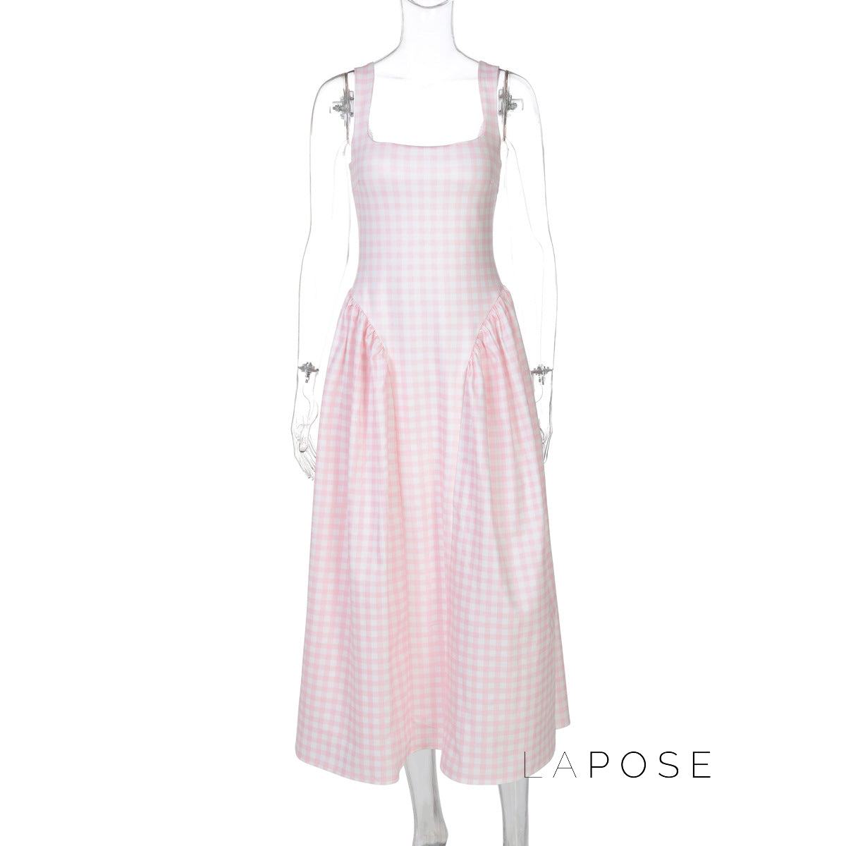 Adalae Plaid Backless Midi Dress