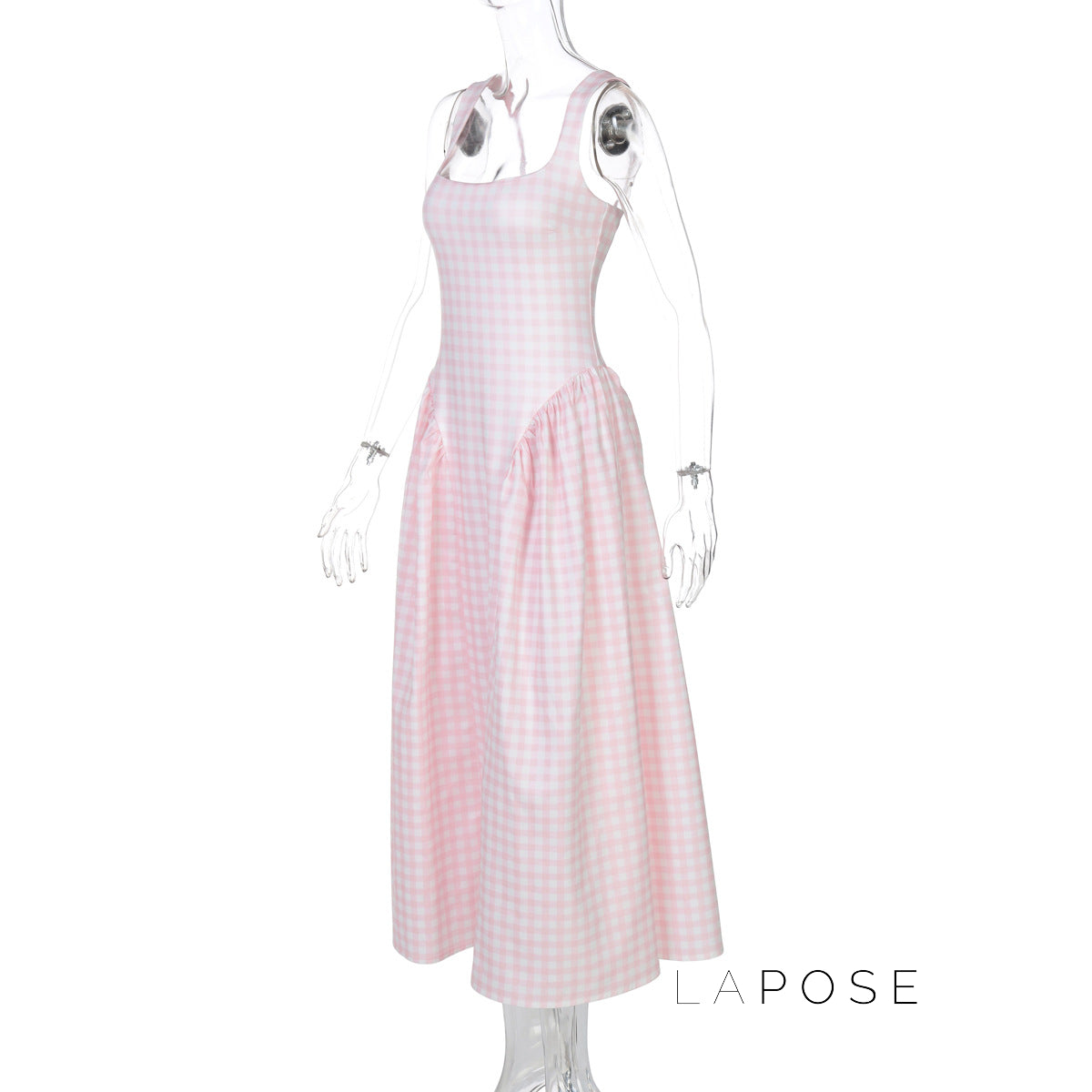 Adalae Plaid Backless Midi Dress