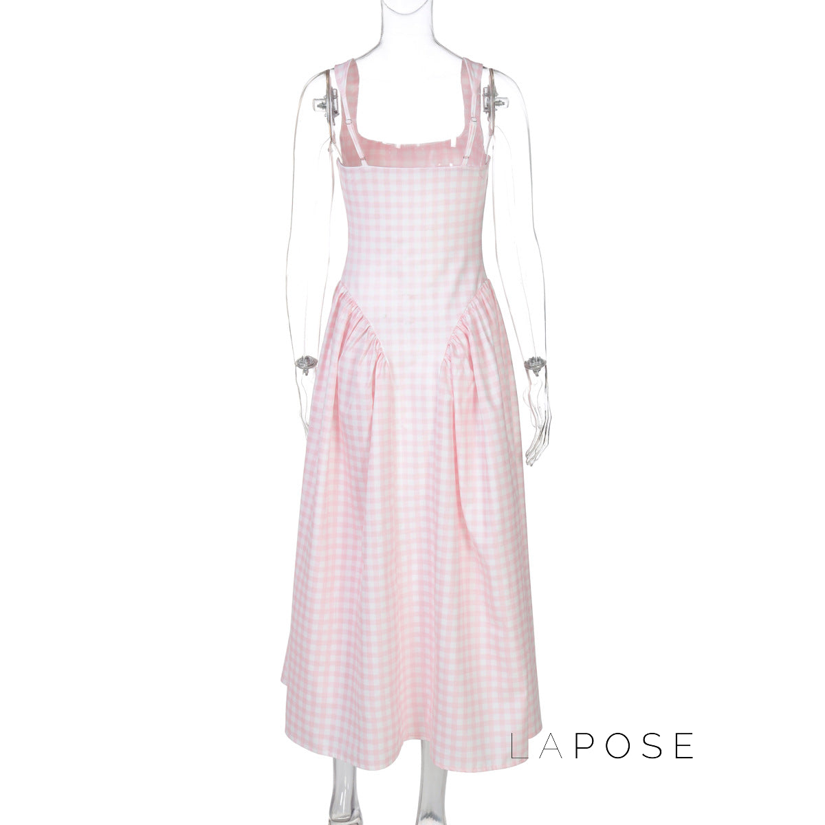 Adalae Plaid Backless Midi Dress